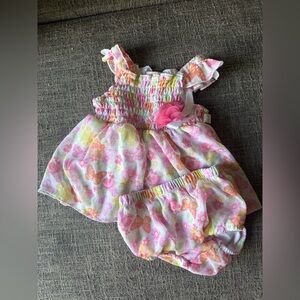 Pink and Yellow Butterfly Baby Dress Set